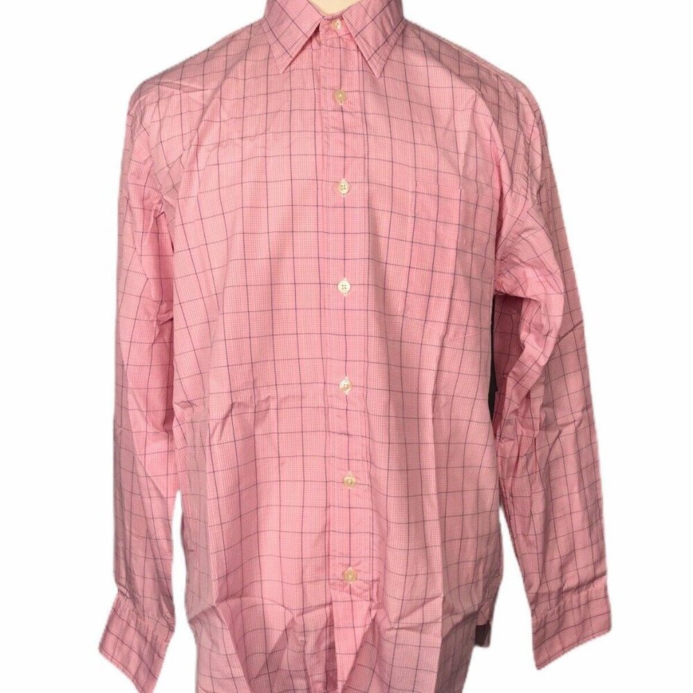 J.Crew Mens Pink Checkered Long Sleeve Button-Down Shirt L 100% Cotton